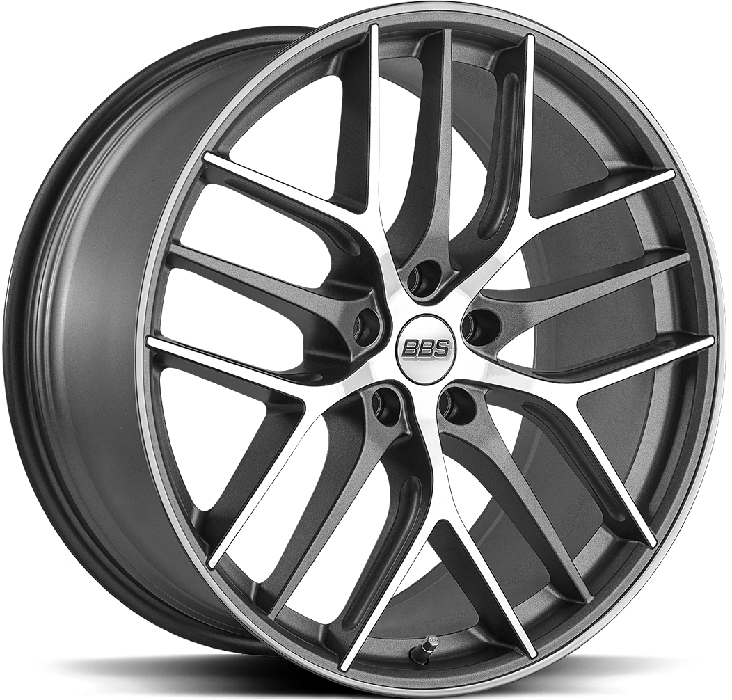BBS CC-R aluminiumfälg i graphite med diamantsvarvad framsida, snett framifrån