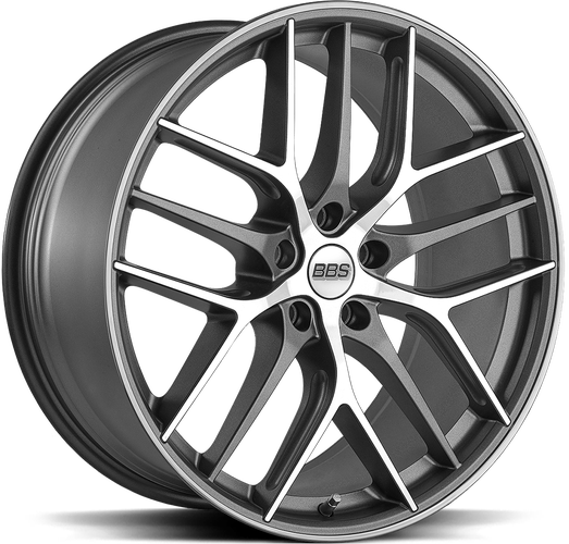 BBS CC-R aluminiumfälg i graphite med diamantsvarvad framsida, snett framifrån
