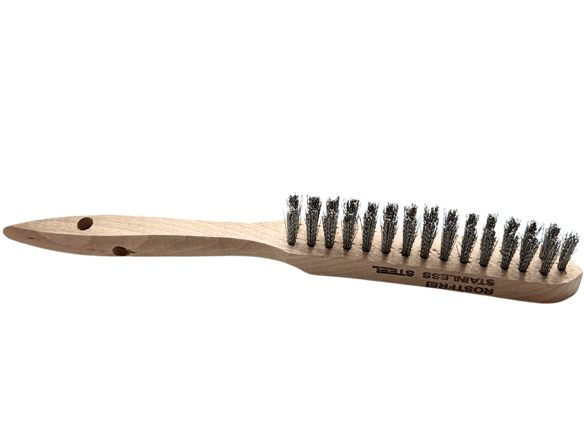 STÅLBORSTE 2-RADIG, VÅGIG INOX TRÄSKAFT