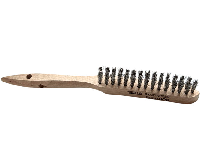 STÅLBORSTE 2-RADIG, VÅGIG INOX TRÄSKAFT