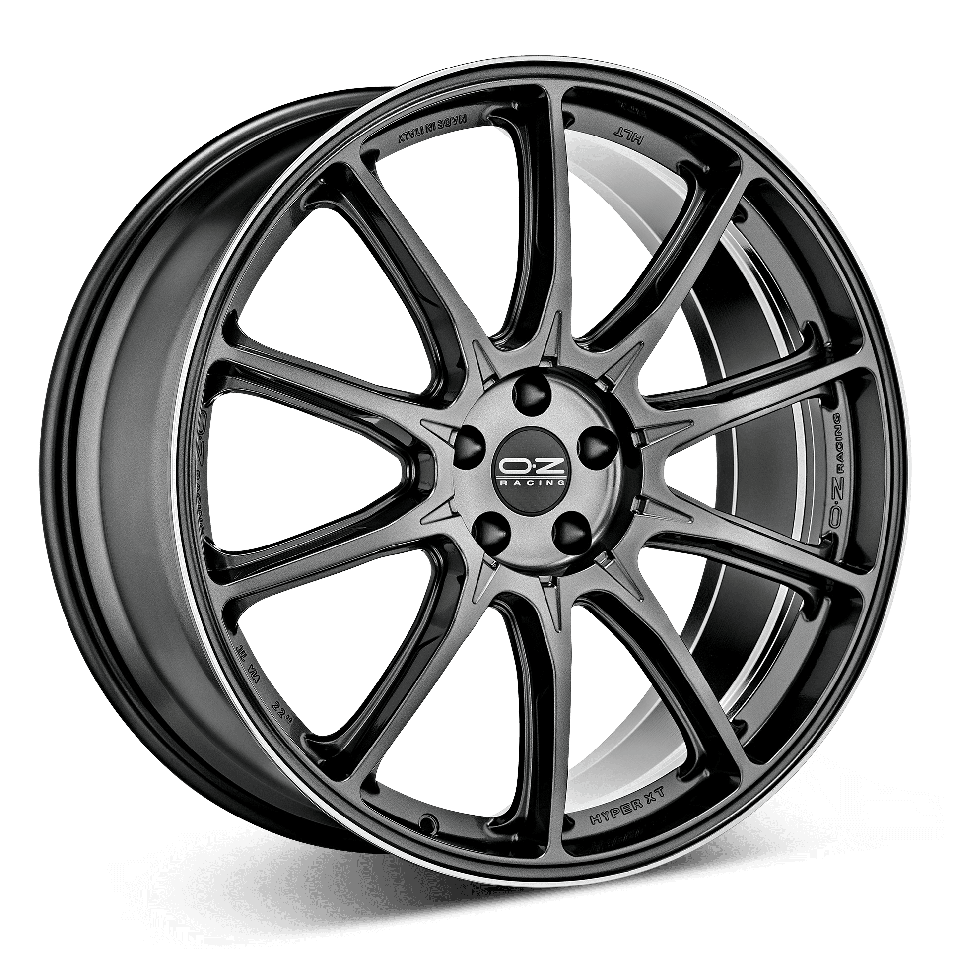OZ Hyper XT HLT aluminiumfälg grafit/polerad, rakt framifrån