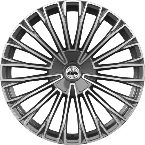 Antera A103 aluminiumfälg moon grey med diamantpolerad framsida, rakt framifrån