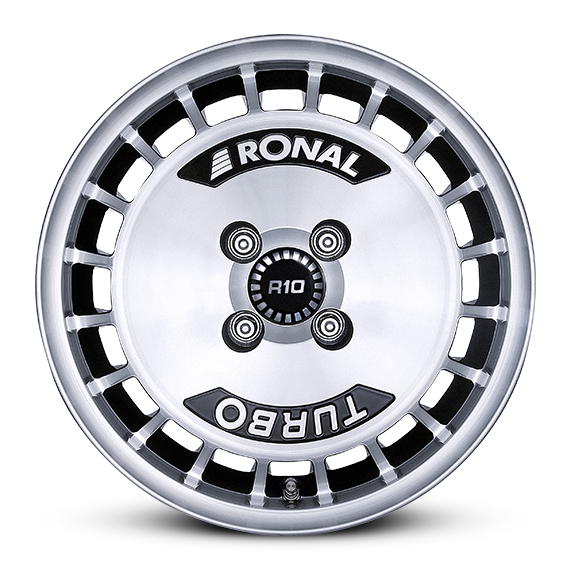 Ronal R10 TURBO aluminiumfälg svart med frontsvarvad yta, rakt framifrån
