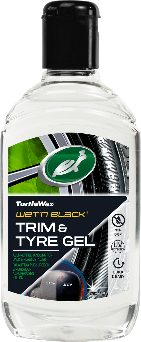Turtle Wax Wet 'n' Black Trim & Tyre Gel 300 ml, produktbild framifrån