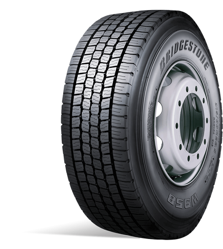 Bridgestone W958 vinter-styrdäck för lastbil, snett framifrån