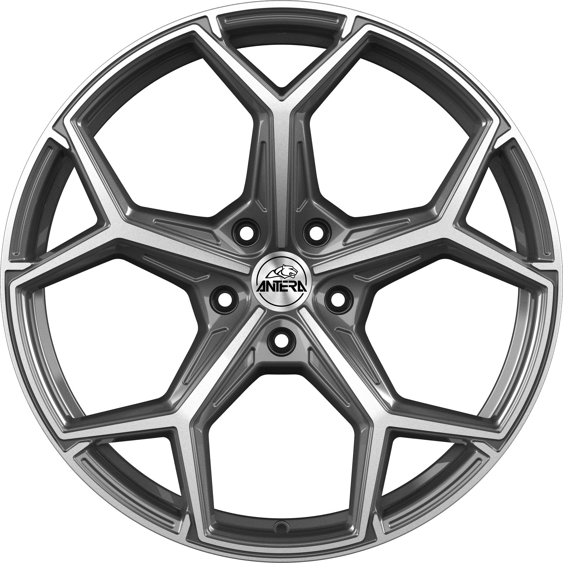 Antera A101 aluminiumfälg moon grey med diamantpolerad framsida, rakt framifrån