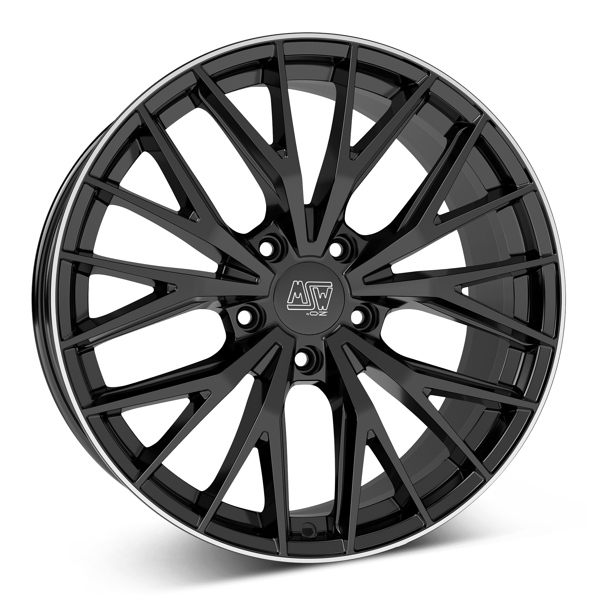 MSW 44 aluminiumfälg blank svart med polerad kant, rakt framifrån