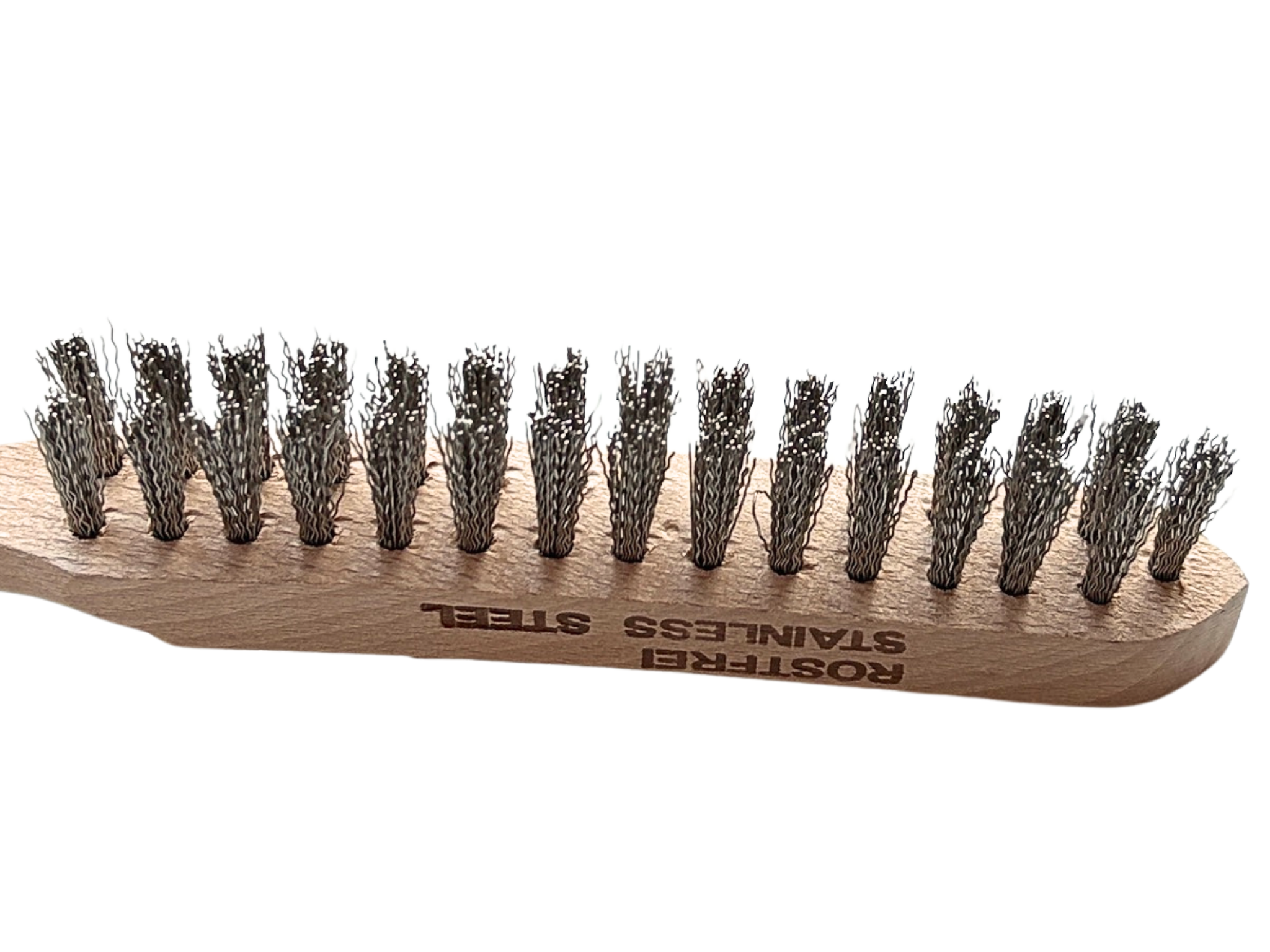 STÅLBORSTE 2-RADIG, VÅGIG INOX TRÄSKAFT