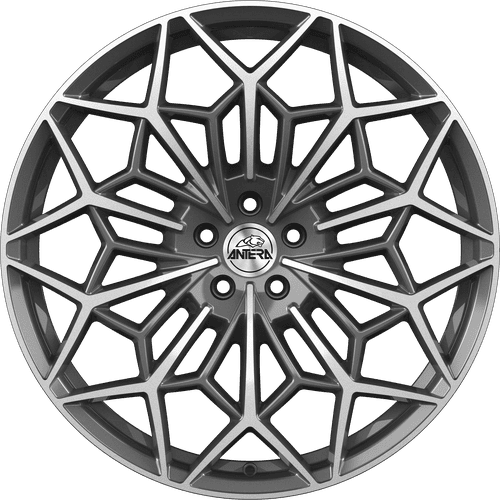 Antera A105 aluminiumfälg moon grey med diamantpolerad framsida, rakt framifrån